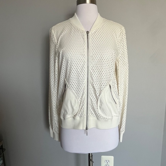 Rebecca Taylor Laser cut poplin bomber ivory white  jacket 6 M - Picture 6 of 12